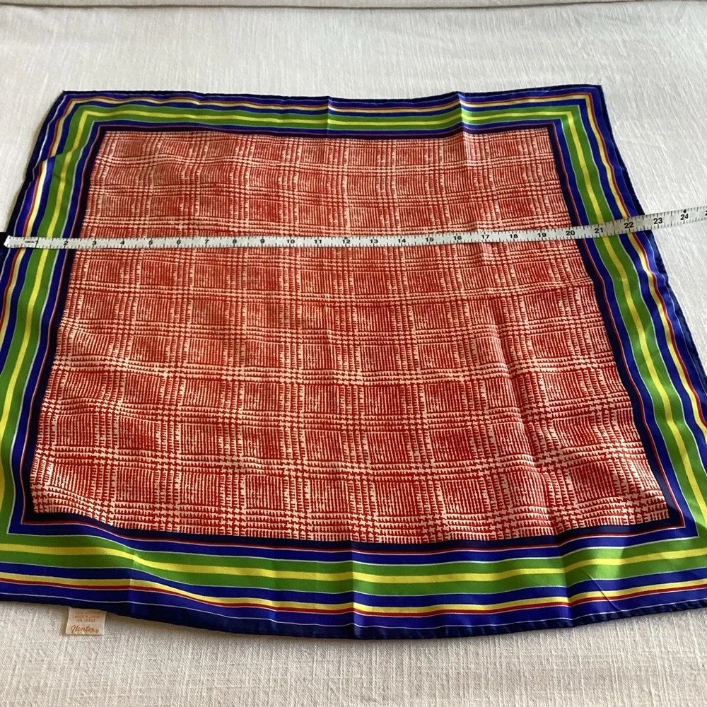 Glentex Scarf Made in Japan Square Red Houndstooth Multicolor Stripe Vintage